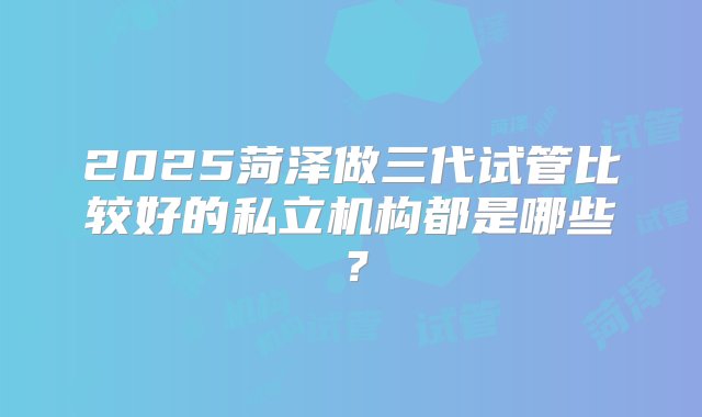 2025菏泽做三代试管比较好的私立机构都是哪些？