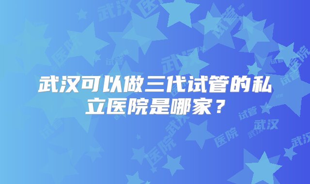 武汉可以做三代试管的私立医院是哪家？