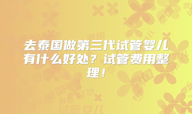 去泰国做第三代试管婴儿有什么好处？试管费用整理！