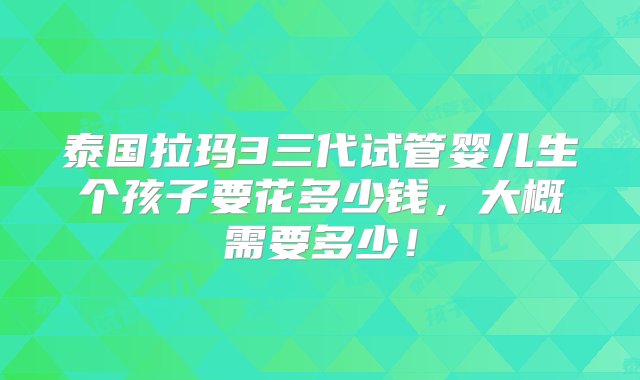 泰国拉玛3三代试管婴儿生个孩子要花多少钱，大概需要多少！