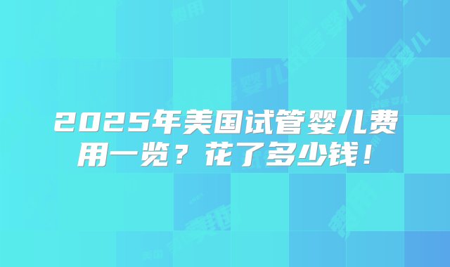 2025年美国试管婴儿费用一览？花了多少钱！