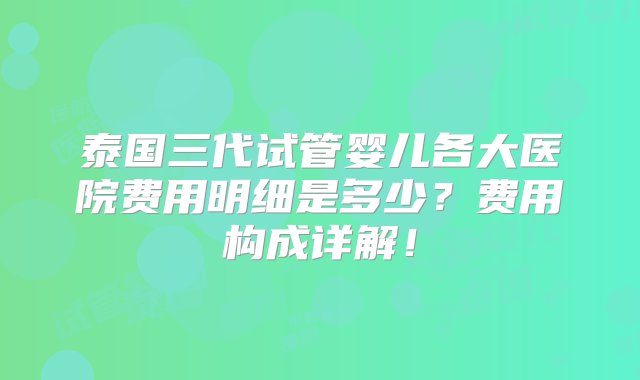 泰国三代试管婴儿各大医院费用明细是多少？费用构成详解！