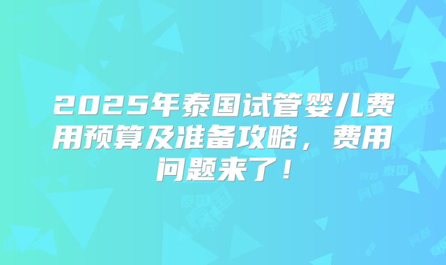 2025年泰国试管婴儿费用预算及准备攻略，费用问题来了！