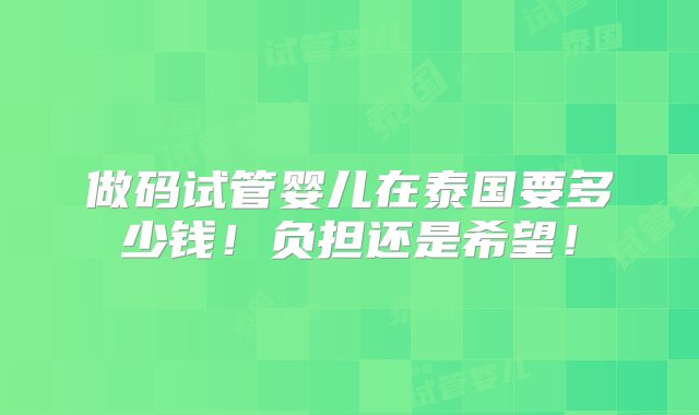 做码试管婴儿在泰国要多少钱！负担还是希望！