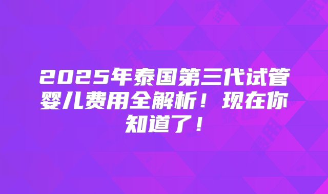 2025年泰国第三代试管婴儿费用全解析！现在你知道了！