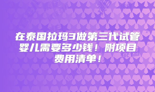 在泰国拉玛3做第三代试管婴儿需要多少钱！附项目费用清单！