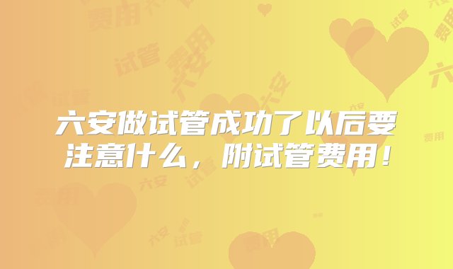 六安做试管成功了以后要注意什么，附试管费用！