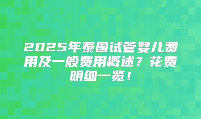 2025年泰国试管婴儿费用及一般费用概述？花费明细一览！