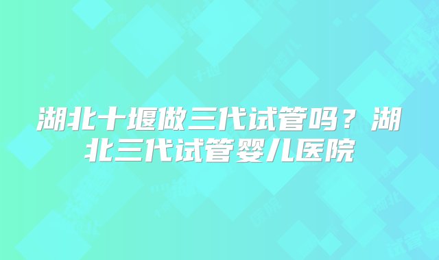 湖北十堰做三代试管吗？湖北三代试管婴儿医院