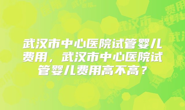 武汉市中心医院试管婴儿费用，武汉市中心医院试管婴儿费用高不高？