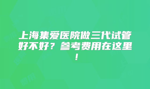 上海集爱医院做三代试管好不好？参考费用在这里！