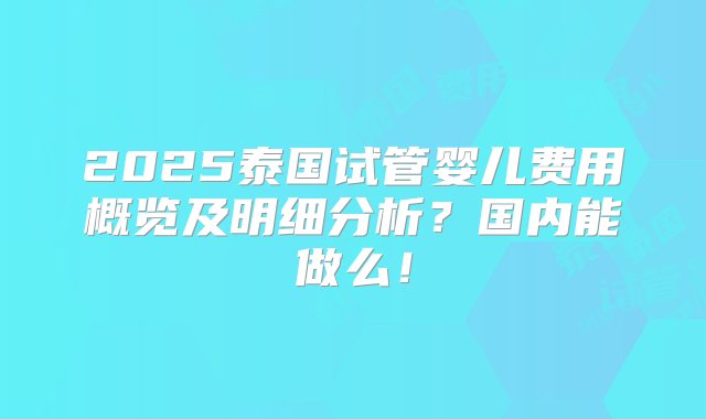 2025泰国试管婴儿费用概览及明细分析？国内能做么！