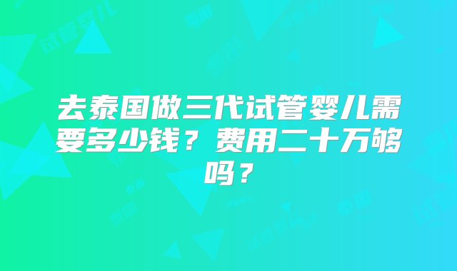 去泰国做三代试管婴儿需要多少钱？费用二十万够吗？