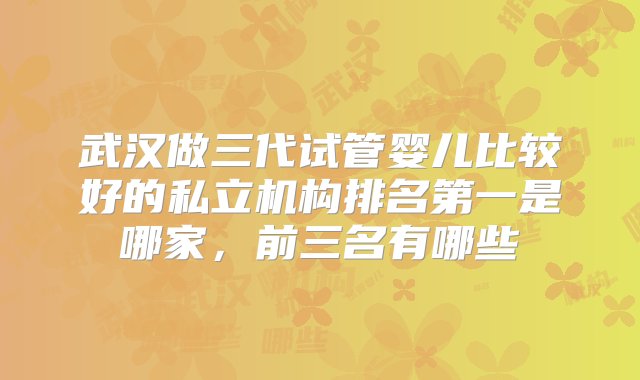 武汉做三代试管婴儿比较好的私立机构排名第一是哪家，前三名有哪些