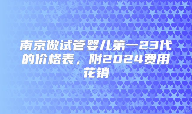 南京做试管婴儿第一23代的价格表，附2024费用花销