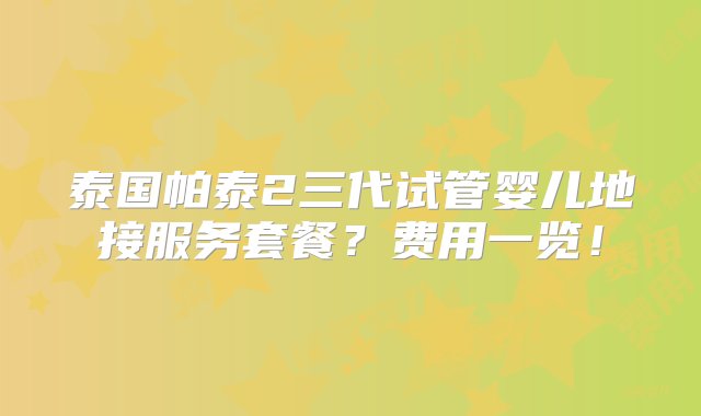 泰国帕泰2三代试管婴儿地接服务套餐？费用一览！