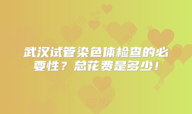 武汉试管染色体检查的必要性？总花费是多少！