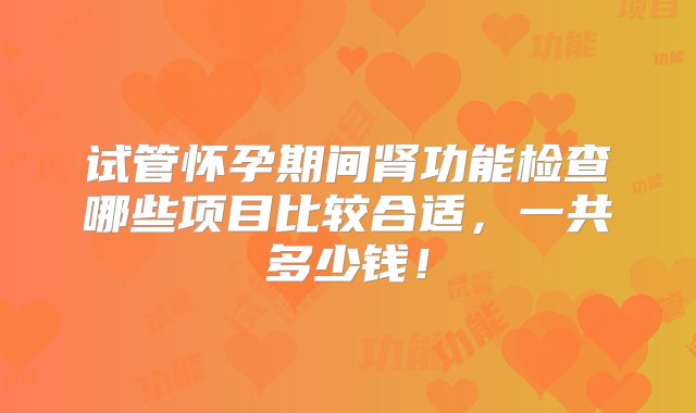 试管怀孕期间肾功能检查哪些项目比较合适，一共多少钱！