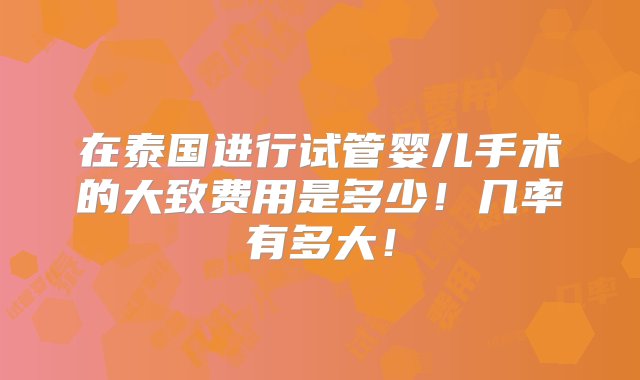 在泰国进行试管婴儿手术的大致费用是多少！几率有多大！