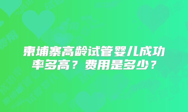 柬埔寨高龄试管婴儿成功率多高？费用是多少？