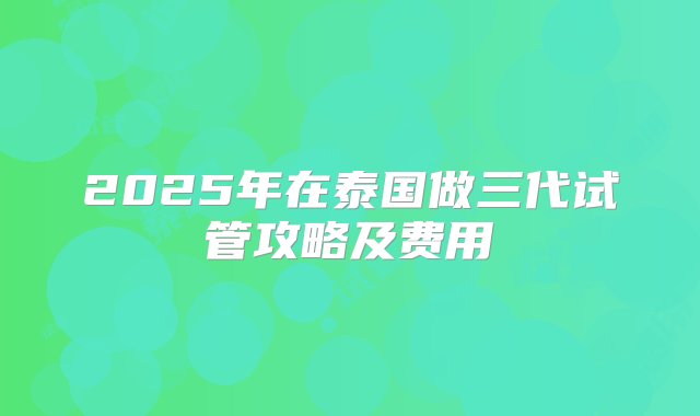 2025年在泰国做三代试管攻略及费用