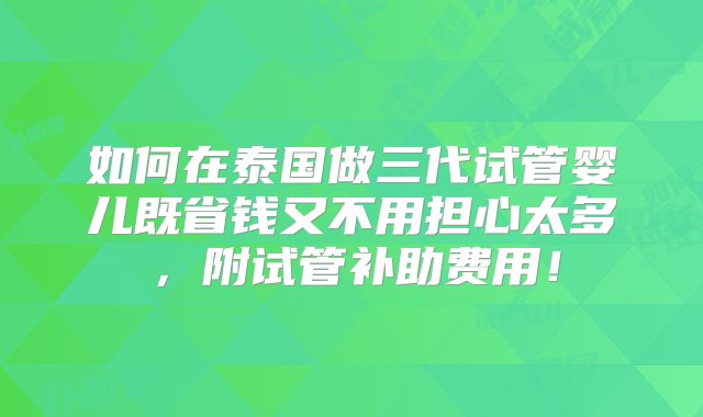 如何在泰国做三代试管婴儿既省钱又不用担心太多，附试管补助费用！