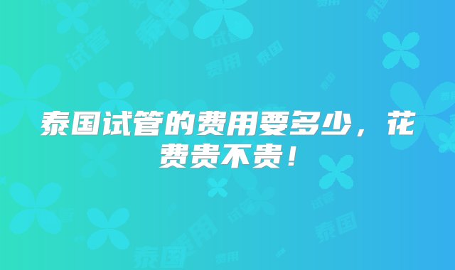 泰国试管的费用要多少，花费贵不贵！