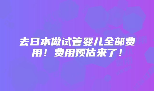 去日本做试管婴儿全部费用！费用预估来了！