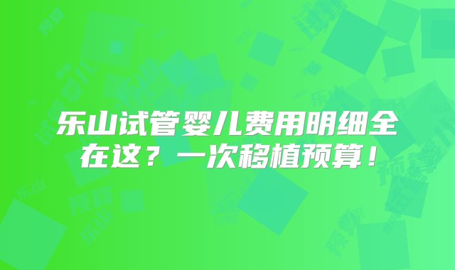 乐山试管婴儿费用明细全在这？一次移植预算！