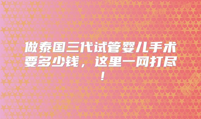 做泰国三代试管婴儿手术要多少钱，这里一网打尽！